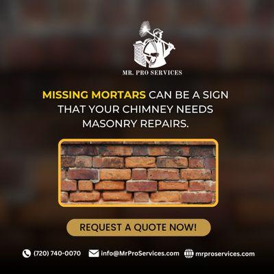 If you notice gaps or missing mortar, this is a sign of chimney #masonry damage that requires attention.