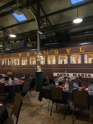 Actually train car in the restaurant!