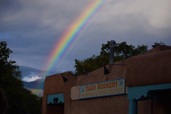 Perfect rainbow over the rock shop!