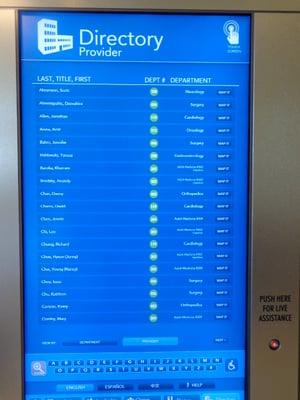 Very cool. This directory is touch screen. ... The button at the bottom can be pressed for live assistance.