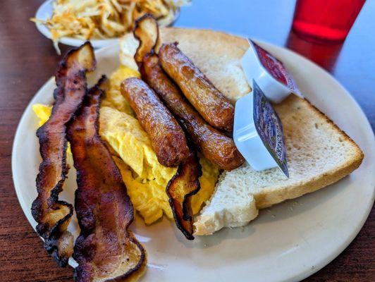 2 Eggs, Toast, Bacon, and Sausage