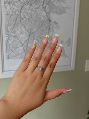 manicure medium white french tip with floral nail art