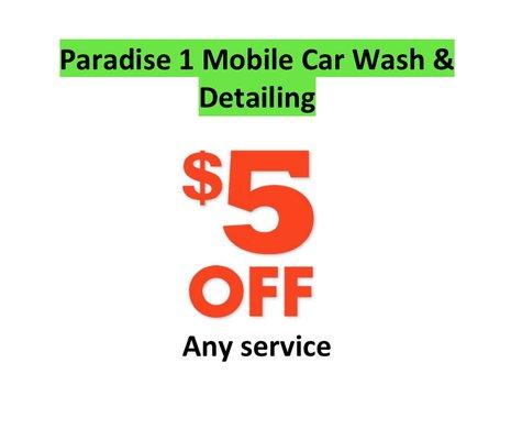 Today only $5off, any service.