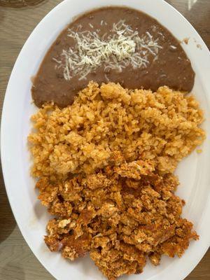 Chorizo and eggs with rice and beans