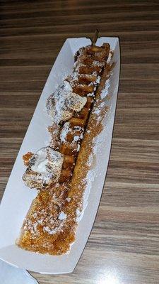 Waffle Stick with honey, toasted marshmallows and biscoff crumbs