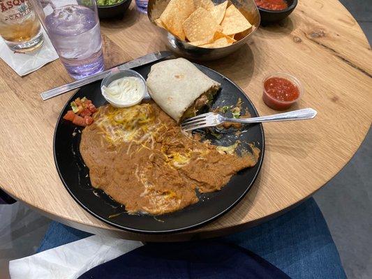 Pasqual's Burrito with pinto bean mash