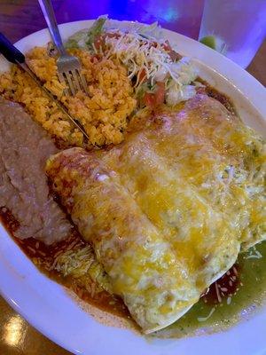 Enchiladas with red and green sauce