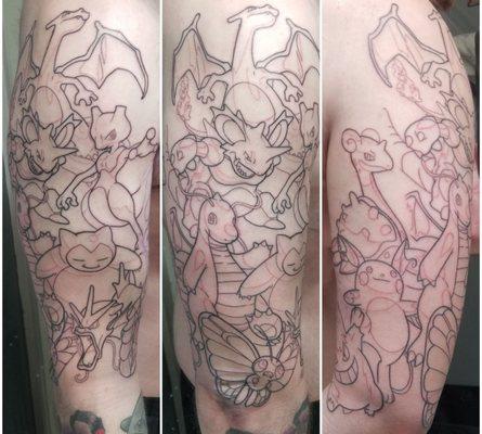 Current state of my Pokemon half sleeve after my first session with the wonderful Linzi.