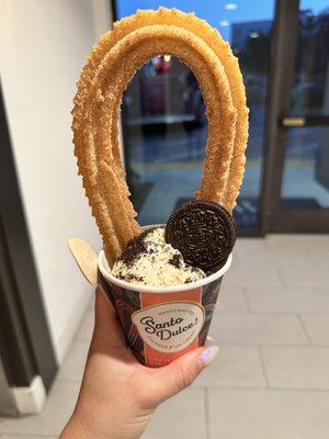 Cinnamon churro with cookies and cream ice cream