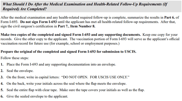 To Approved doctors of USCIS: USCIS SEALING INSTRUCTION