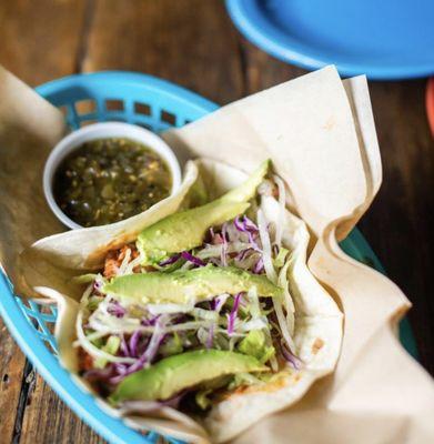 Taco with Avocado and green salsa