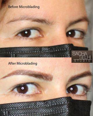 Enhanced overall brow shape with microblading and soft shading