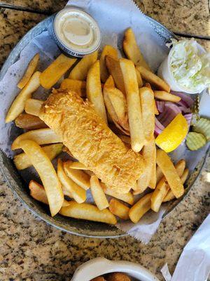 Fish and chips...Hand breaded with corn bread. Excellent