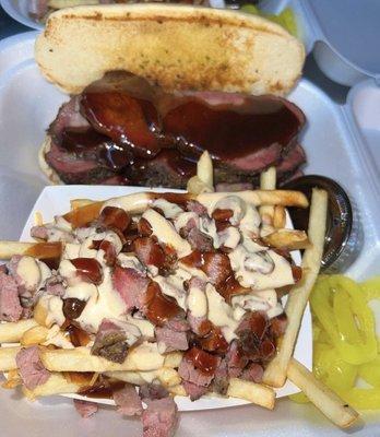 Tri tip sandwich and tri tip fries