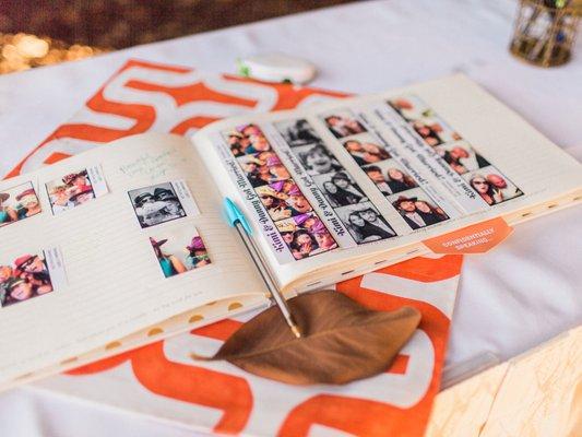 Guest used supplies to tape strips into my guestbook. My custom wedding logo was printed on each strip. (Photography by Apollo Fotografie)