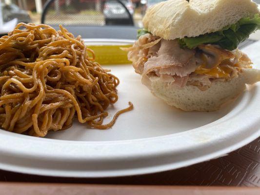 Turkey sandwich and Spicy Sesame Noodles Salad