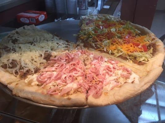 Philly Cheese Steak, Cordon Bleu, and Taco Pizza