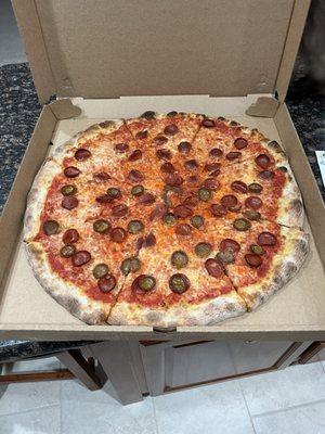 Large pepperoni with 1/2 sausage