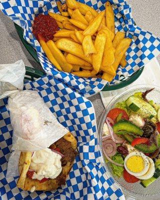 Gyro, fries and a Greek Salad at Opa Grille.