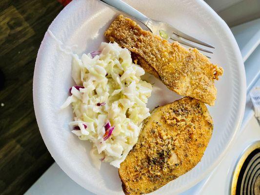 Garlic Potato, Flounder & Coke Slaw