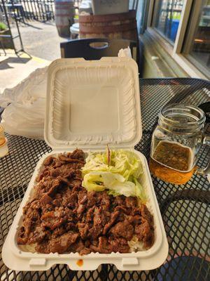 Beef teriyaki to go. Pro Tip: Call in your order, and grab a beer at Chuck's next door.