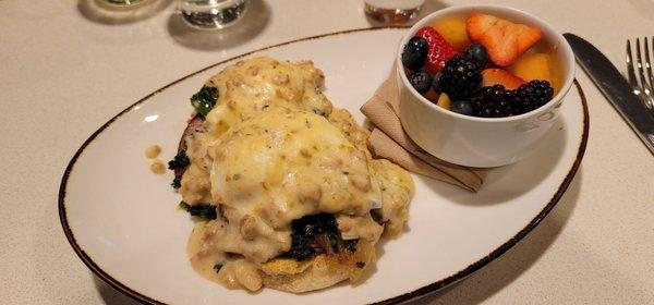 Country Benedict with fruit. Great dish!