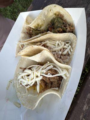 Beef, pork, chicken tacos