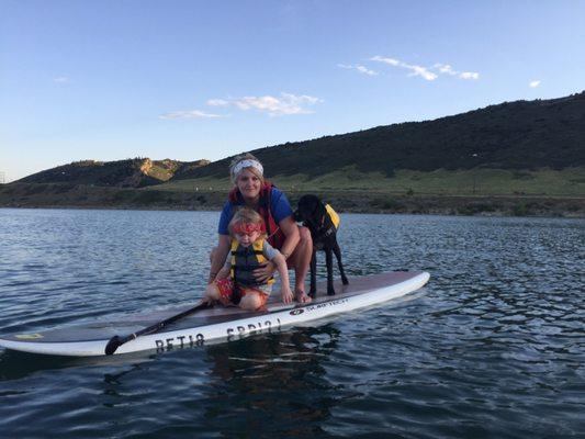 Perry paddle boarding at soda creek