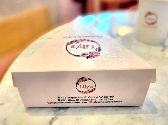 Their dessert comes in a sturdy, elegant box.