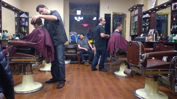 My son and husband getting their haircuts. My son had an amazing experience and left very happy :)