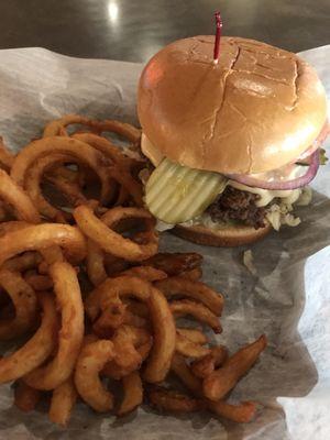 Cajun Burger with Curly Fries