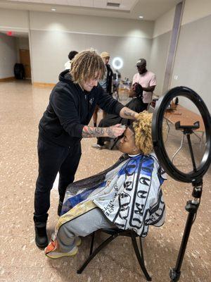 Shot at barbershop talk at the university of Toledo, a community barber event.