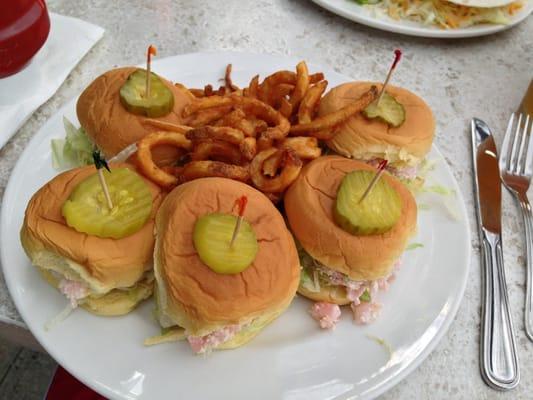 Shrimp Sliders with curly fries