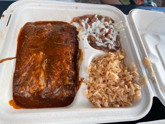 Enchiladas with rice and beans