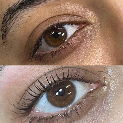 Lash lift before and after