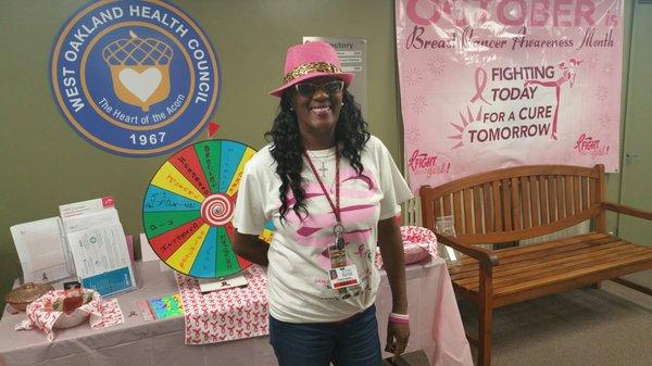 Paula Woods, celebrates Breast Cancer Awareness Month in October, 2016 at the WOHC