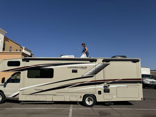 Climbing on top of the RV to find part numbers and make repairs