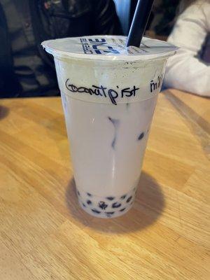 Coconut pistachio milk tea with normal tapioca pearls