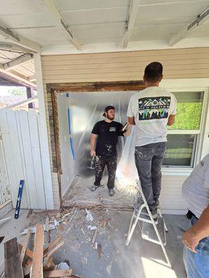 Take old window and door out 
And install one big door