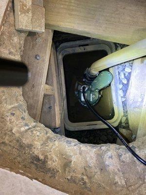 Broken floor with sump on top of check valve