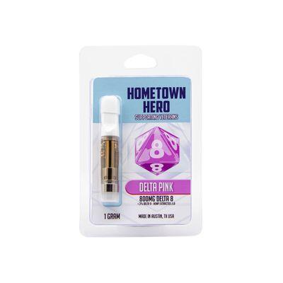 Hometown Hero Delta 8 THC Vape Cartridge Delta Pink - their version of Bubble Gum Kush, available now!