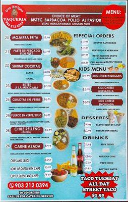 Dos amigos taqueria menu 2