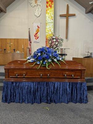 Viewing with Cremation with all Blue Flowers