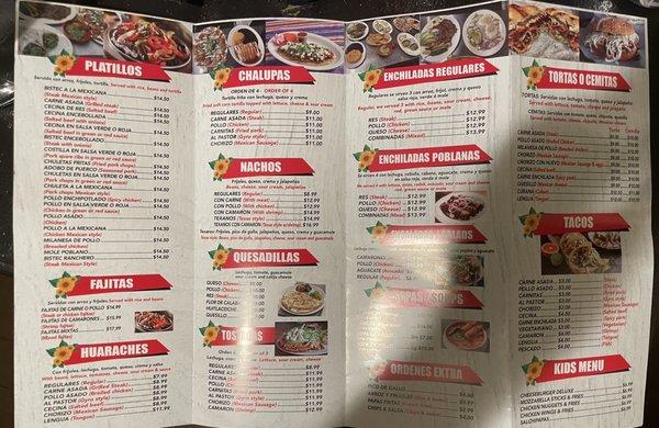 Menu as of Dec 2021