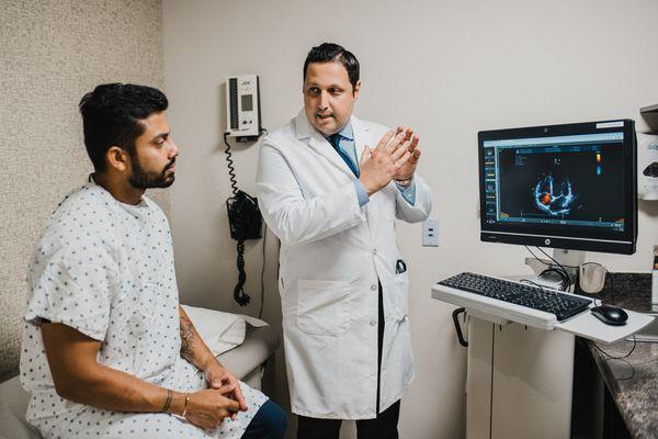 Dr. Amerian explaining the results of an echocardiogram