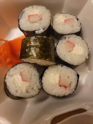 Do we even call imitation crab and cream cheese sushi.  That's not even a California roll.