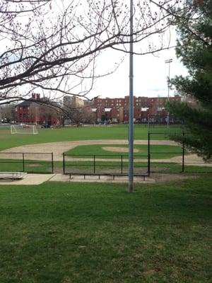 Baseball diamond. Brookline Men's wooden bat softball league plays here.