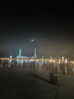 The food and drink stands at the Christmas Lights display.