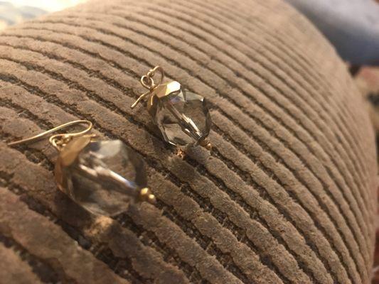 Smokey quartz brass and gold filled earrings from Mashka