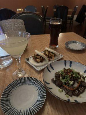 Limoncello martini, porter, bao buns and short ribs.